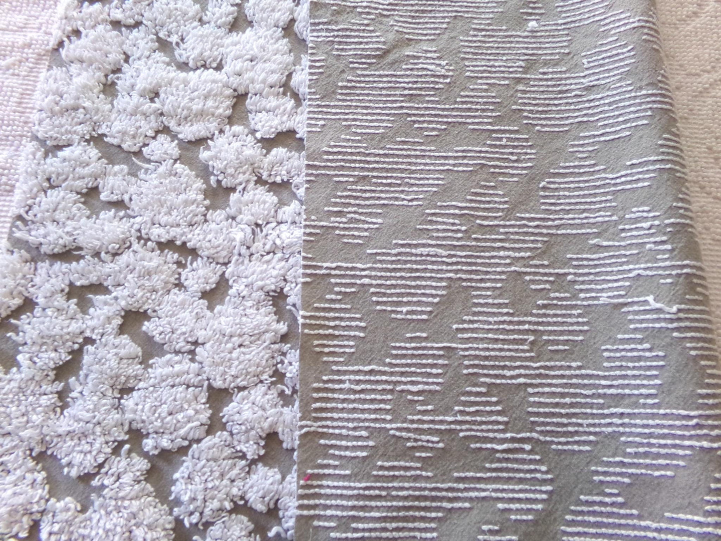 modern grey & white chenille fabric, abstract tufted pebble design sewing quilt material, 18" x 24"