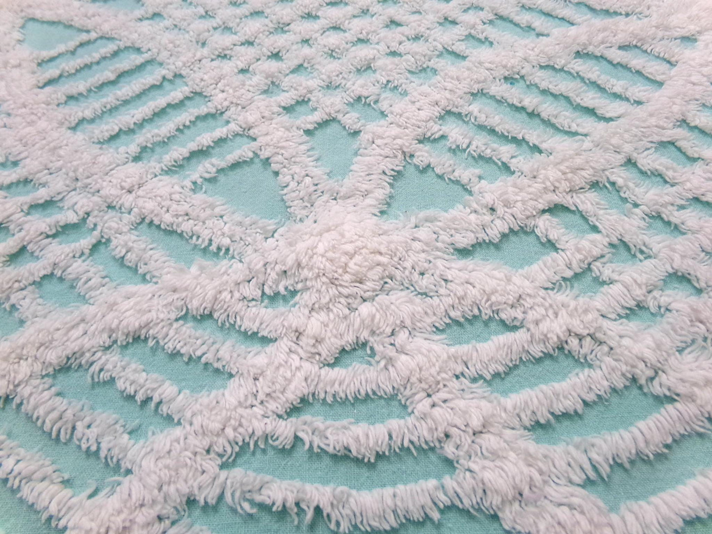 Aqua White Vintage Chenille Fabric 20x24" Geometric Quilt Material