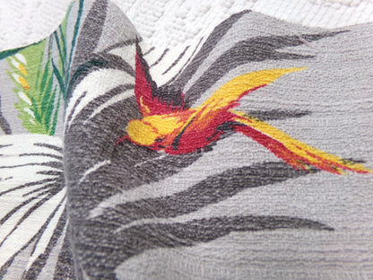 Vintage Barkcloth Fabric in Rare Hummingbird Tropical Design, Midcentury Tropical Craft Material, 16" x 19"