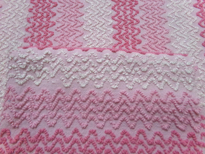 Pink Vintage Chenille Bedspread Fabric, Zig Zag Texture, 15" x 23" piece