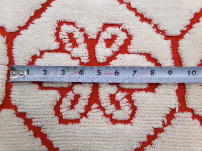 Red Vintage Chenille Fabric, tufted white geometric floral, sewing craft quilt material, 18" x 24" piece