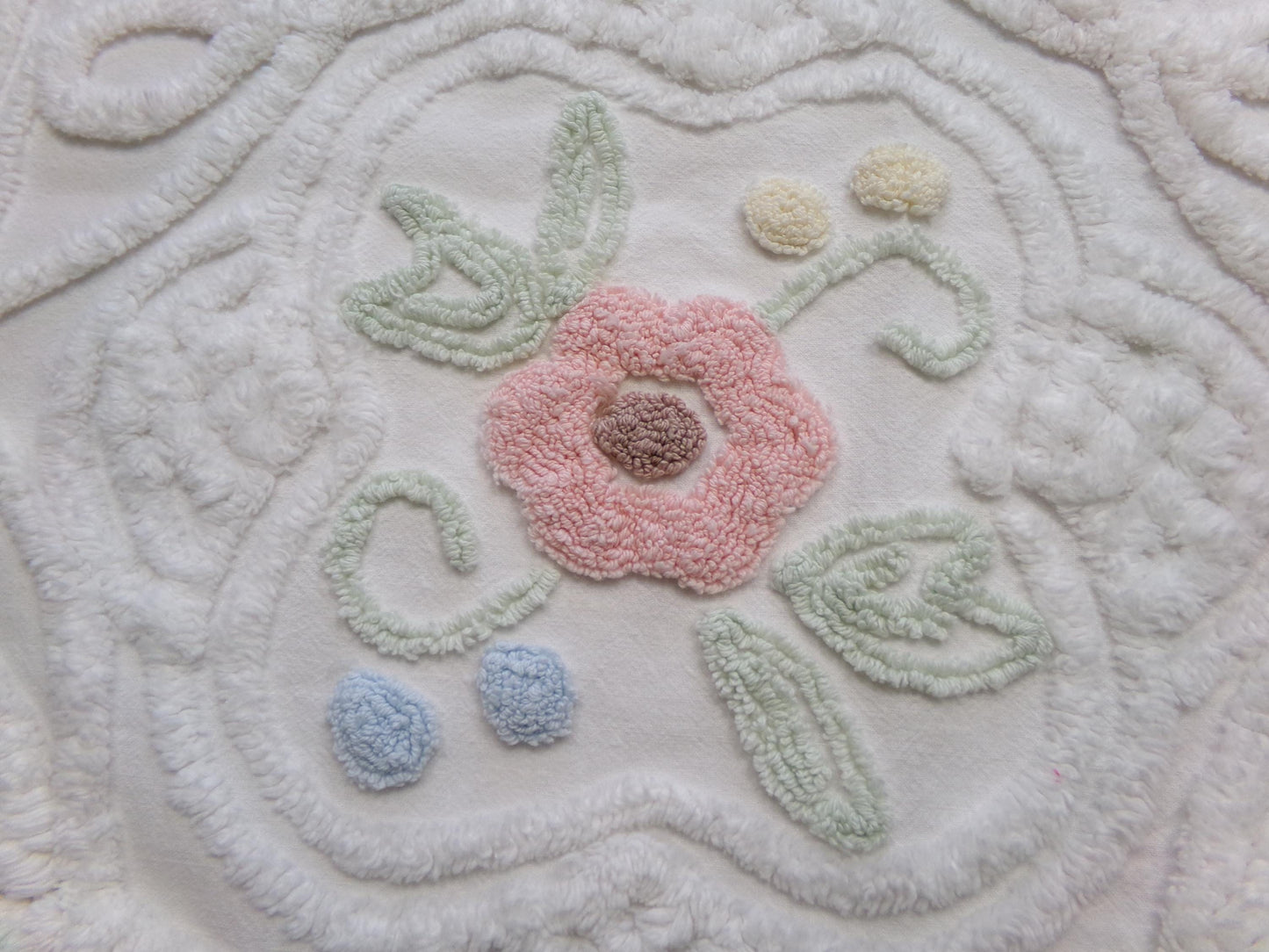 cottage style vintage chenille fabric, dimensional floral design 24" x 21" inch piece craft & sewing material