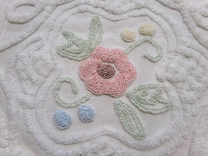 cottage style vintage chenille fabric, dimensional floral design 24" x 21" inch piece craft & sewing material