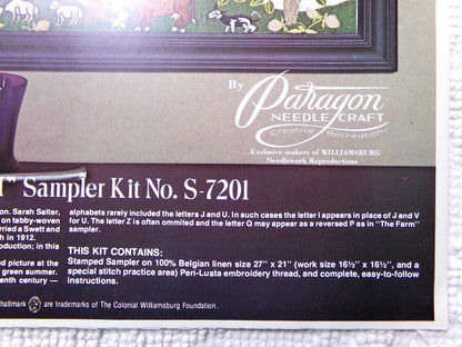 Rare THE FARM Vintage Sampler Embroidery Kit Paragon Stitchery S-7201 Belgian Linen Canvas
