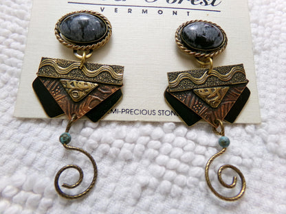 Boho Dangle Pierced Earrings, Artsy Vintage Silver Forest Made in USA Vermont