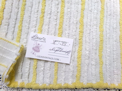Yellow White Stripe Vintage Chenille Bedspread Fabric quilt material 18" x 24"