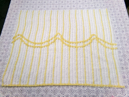 Yellow White Stripe Vintage Chenille Bedspread Fabric quilt material 18" x 24"