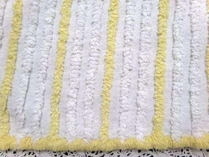 Yellow White Stripe Vintage Chenille Bedspread Fabric quilt material 18" x 24"