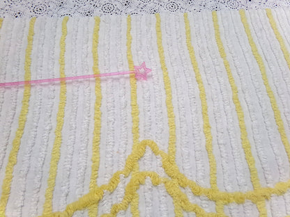 Yellow White Stripe Vintage Chenille Bedspread Fabric quilt material 18" x 24"