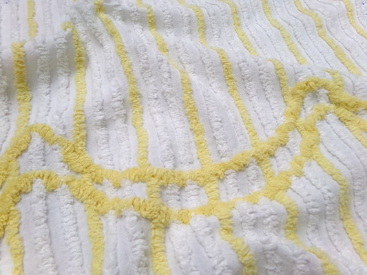 Yellow White Stripe Vintage Chenille Bedspread Fabric quilt material 18" x 24"
