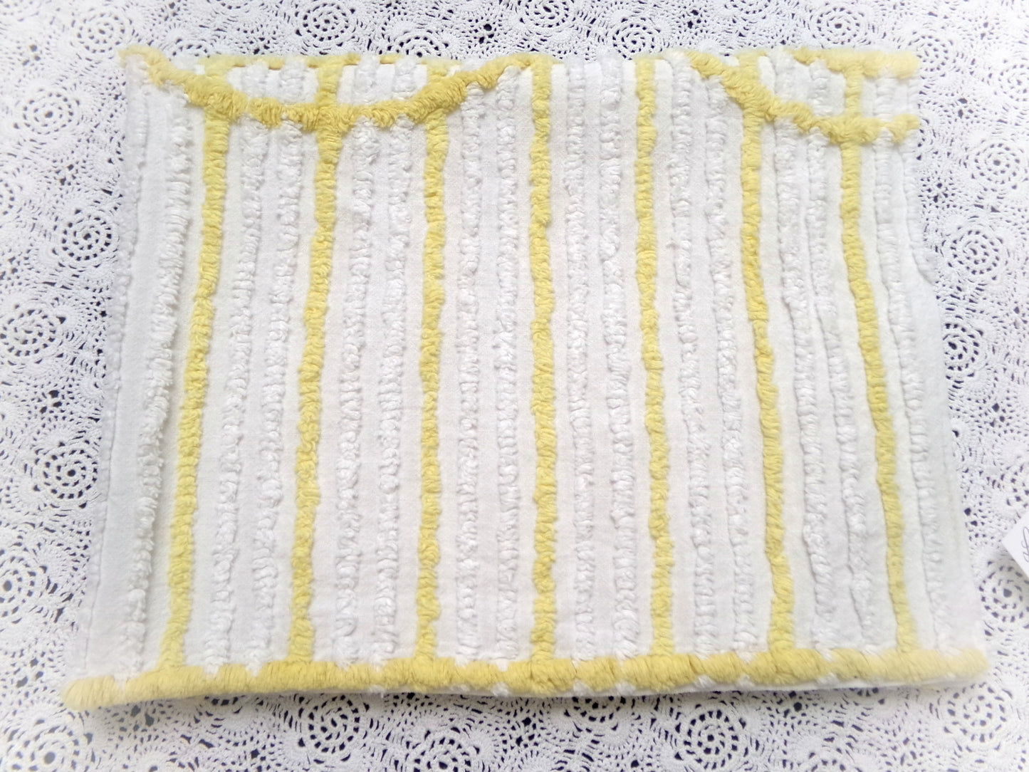 Yellow White Stripe Vintage Chenille Bedspread Fabric quilt material 18" x 24"