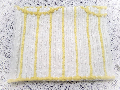 Yellow White Stripe Vintage Chenille Bedspread Fabric quilt material 18" x 24"