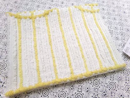 Yellow White Stripe Vintage Chenille Bedspread Fabric quilt material 18" x 24"