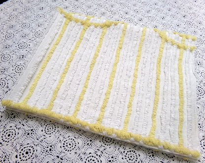 Yellow White Stripe Vintage Chenille Bedspread Fabric quilt material 18" x 24"