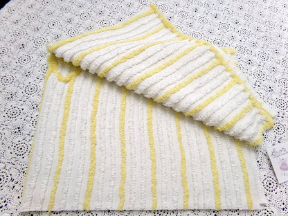 Yellow White Stripe Vintage Chenille Bedspread Fabric quilt material 18" x 24"