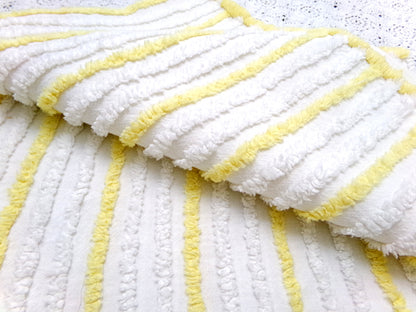 Yellow White Stripe Vintage Chenille Bedspread Fabric quilt material 18" x 24"