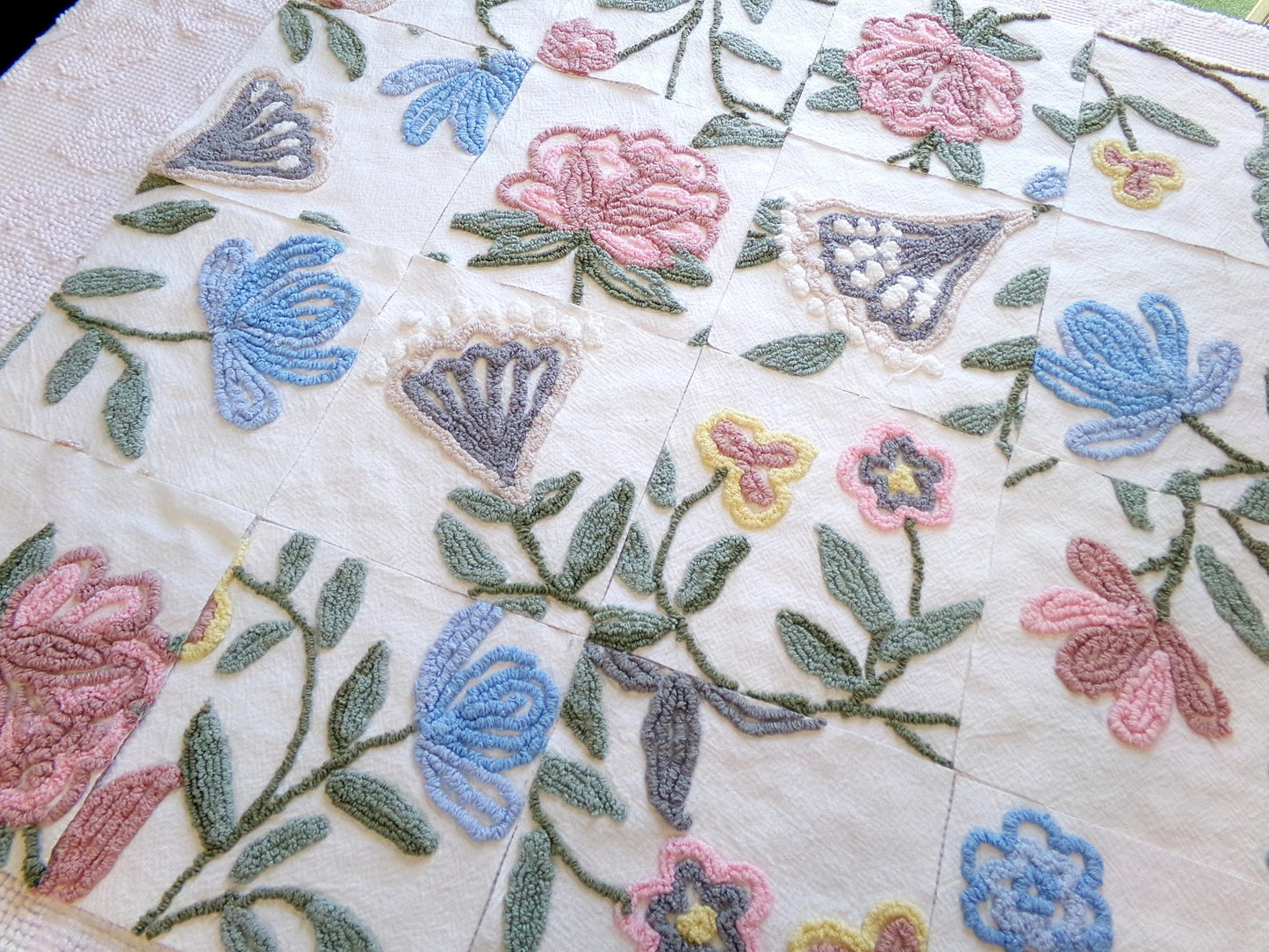 fantasy botanicals vintage chenille fabric squares, set of 16 natural floral 6" quilt blocks for crafts, sewing, diy pillow covers