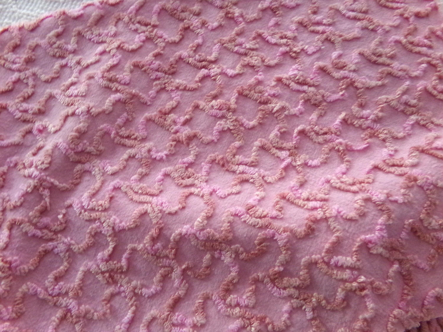 pink marbleized squiggle vintage chenille fabric, great unique texture, 25" x 20" piece of sewing material for quilting & crafts