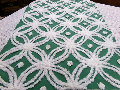 Evergreen Vintage Chenille Fabric, White Wedding Rings & Dots, 20x27" Piece