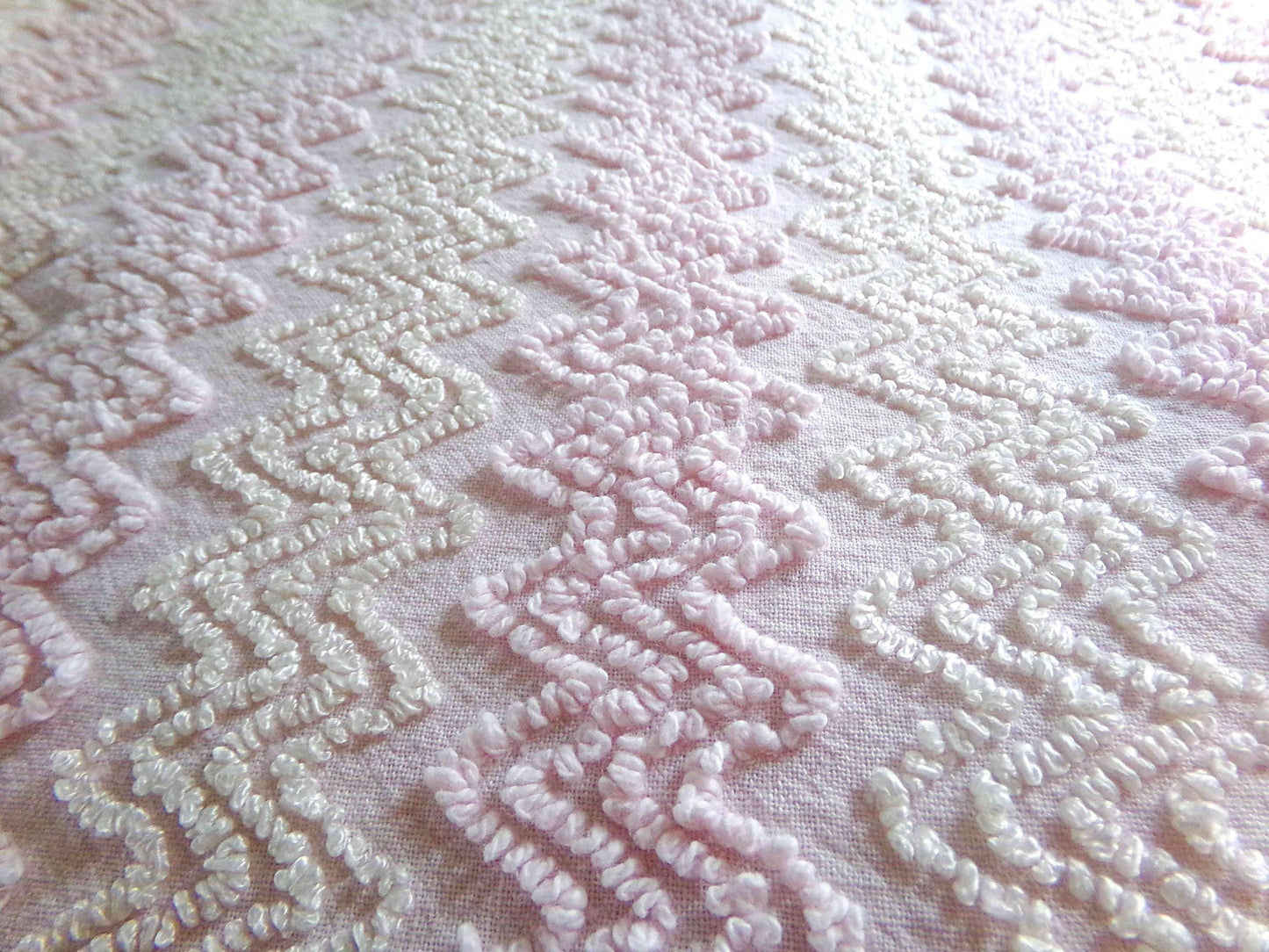 Boho Blush Pink Vintage Chenille Quilt Fabric, Iridescent Vanilla Zig Zags, 20" x 25" inch Piece