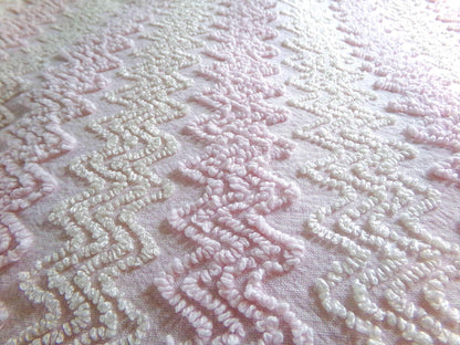 Boho Blush Pink Vintage Chenille Quilt Fabric, Iridescent Vanilla Zig Zags, 20" x 25" inch Piece