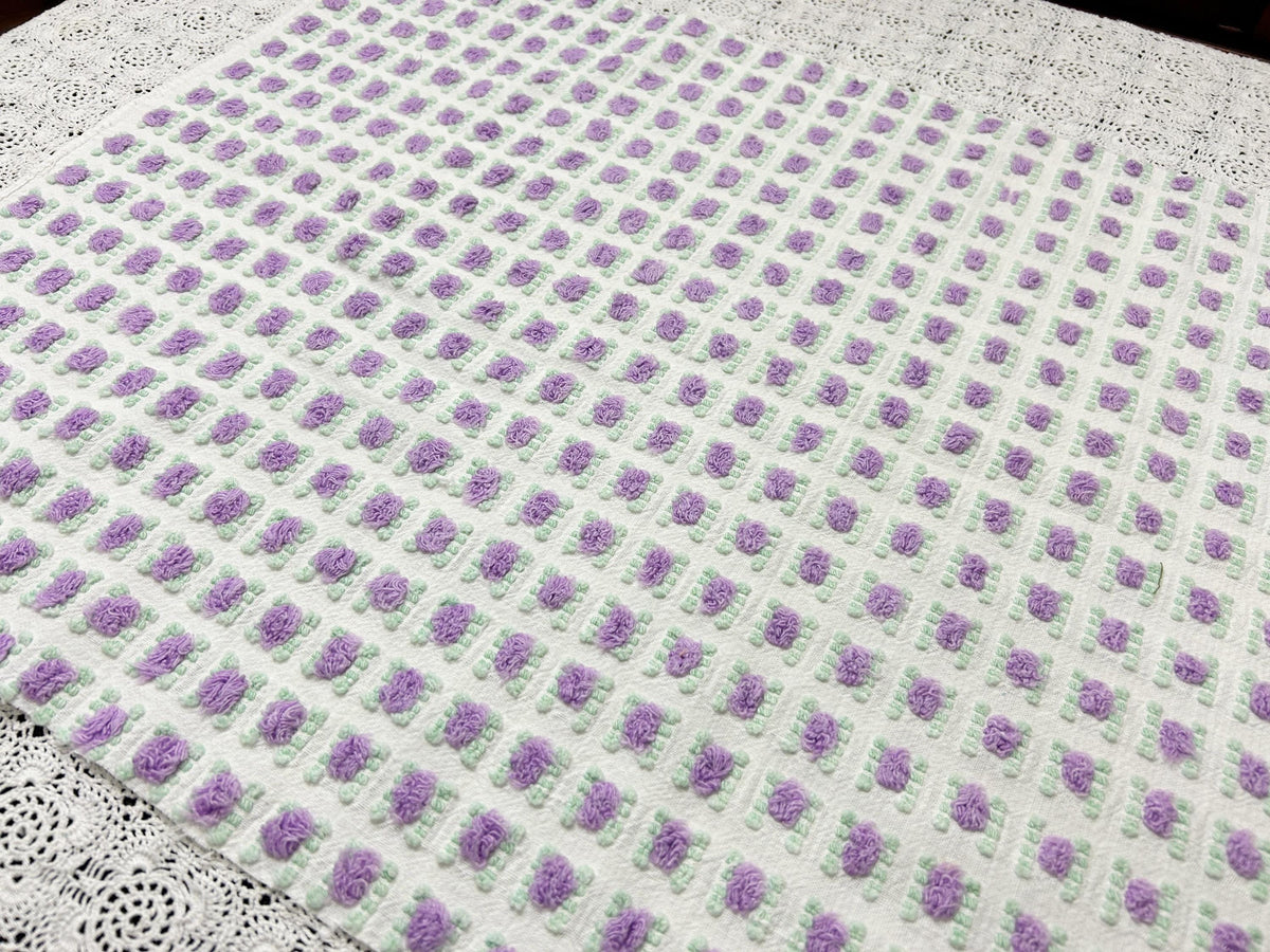 Rosebud Vintage Chenille Bedspread Fabric 18x22" Shabby Purple Roses