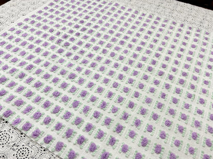 Rosebud Vintage Chenille Bedspread Fabric 18x22" Shabby Purple Roses