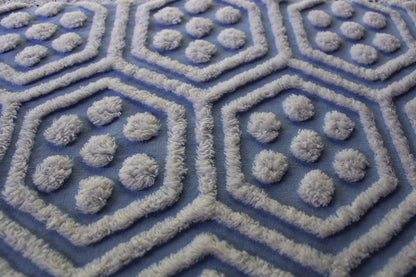 coastal cute vintage blue & white chenille fabric, reversible geometric hexagon dot design, 25" x 29" cut piece of sewing material