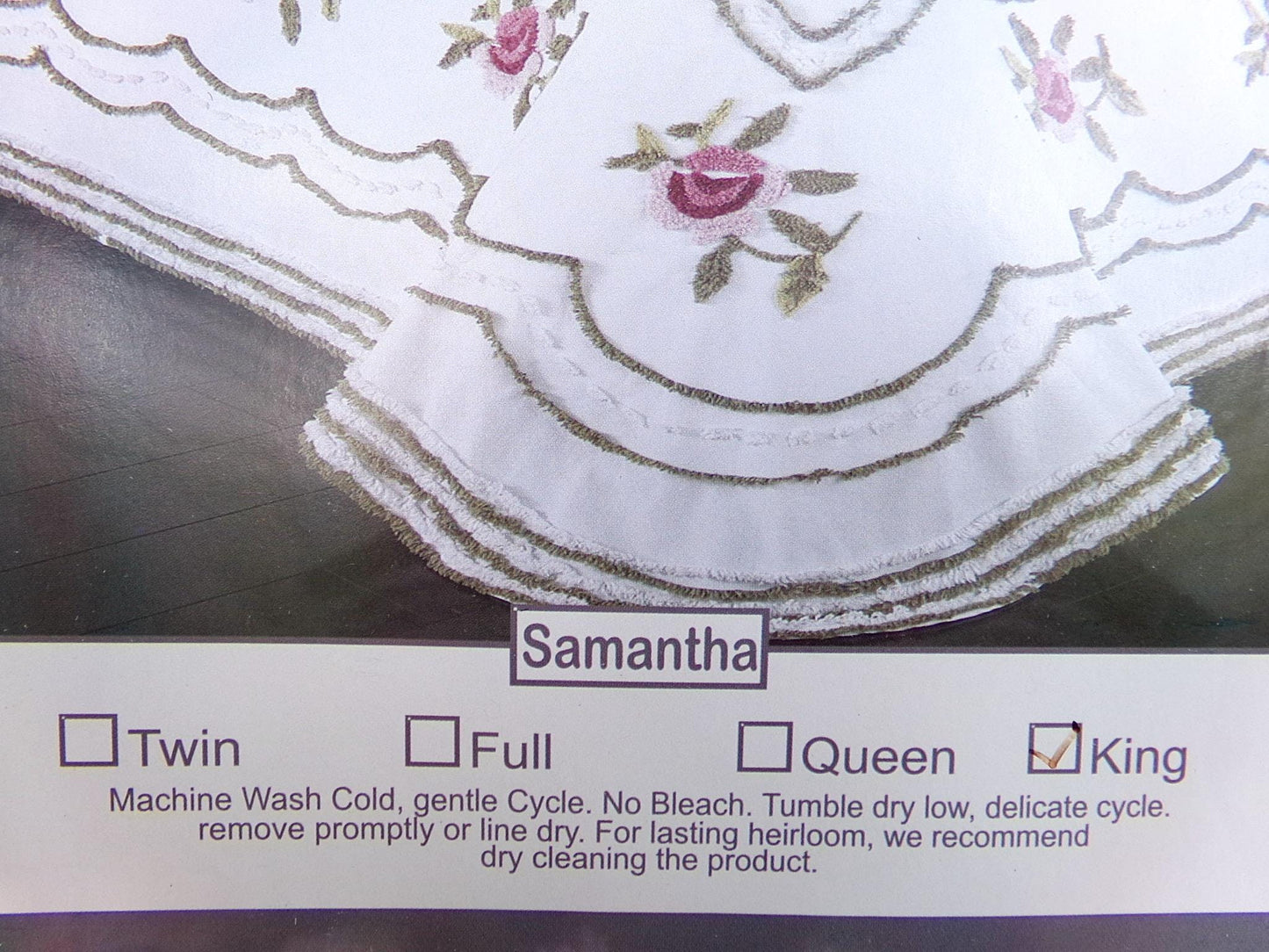 Vintage Style KING Chenille Bedspread, Samantha Rose Floral Design, 100% Cotton