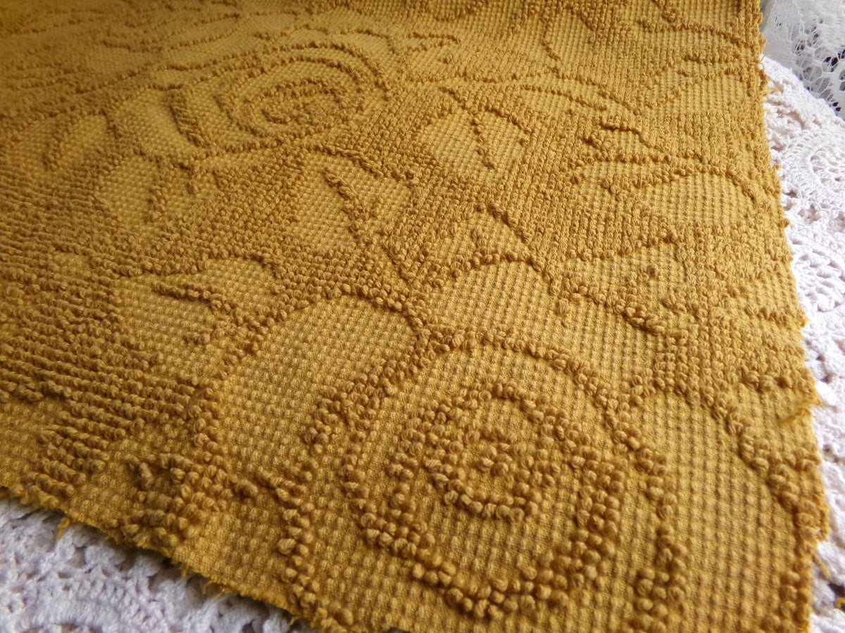 Boho Rose Vintage Chenille Fabric, Saturated Harvest Gold Woven 21x24" Piece