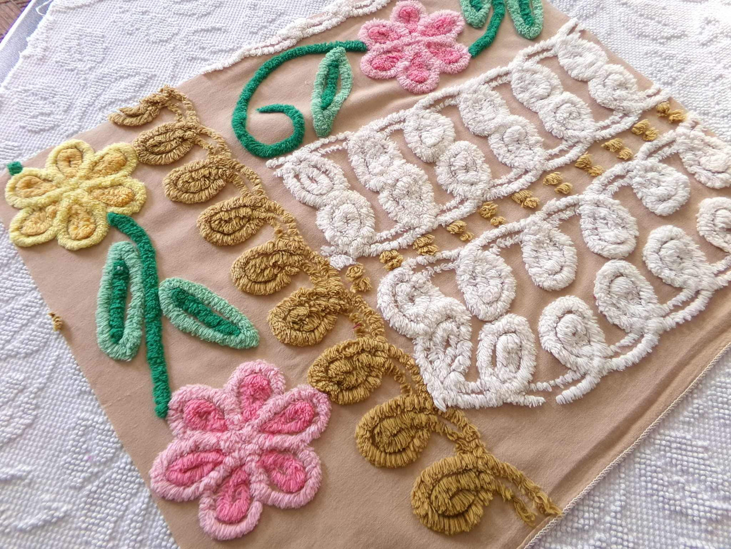 Caramel Honey Vintage Chenille Fabric, 16.5" x 19.5" inch Piece, Boho Floral Material for Pillows, Wall Hangings, Crafts