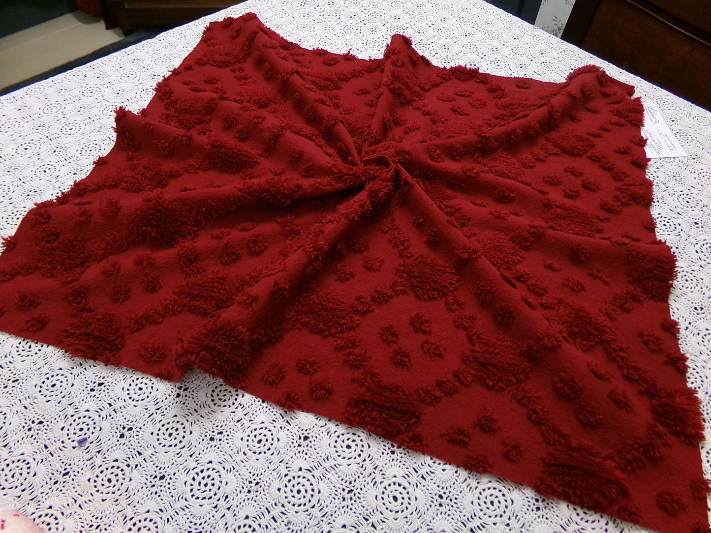 Cranberry Red Vintage Style Chenille Fabric 18x24 Geometric Dot Quilt Material