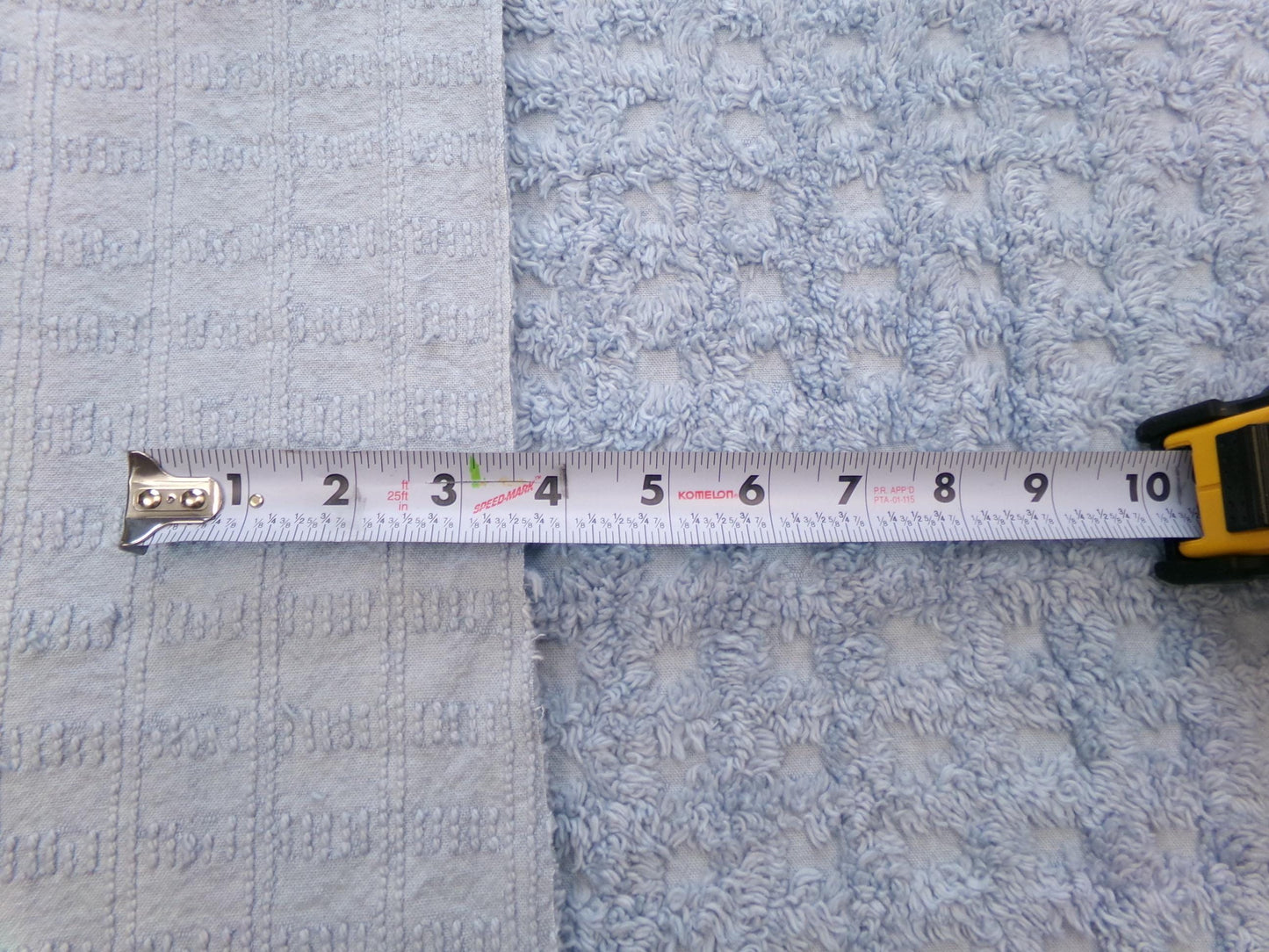 Blue Windowpane Vintage Chenille Fabric, tufted geometric square design, sewing craft quilt material, 18" x 25" piece