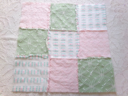 Vintage Patchwork Chenille Fabric Craft Panel, 16" Square, Cottage Style DIY Pillows