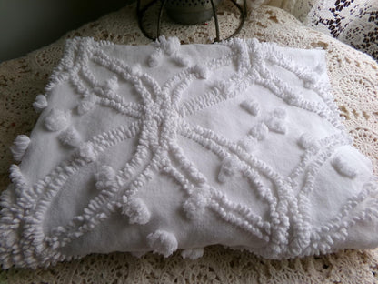 timeless white vintage chenille fabric, classic wedding ring & pop design, 18" x 24" piece of sewing, craft, quilt material