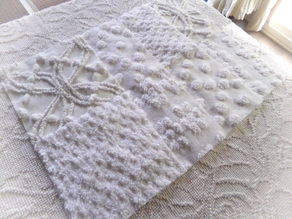 farmhouse style white chenille fabric squares, 7.5" vintage quilt blocks, set of 8 for sewing, crafts & quilting