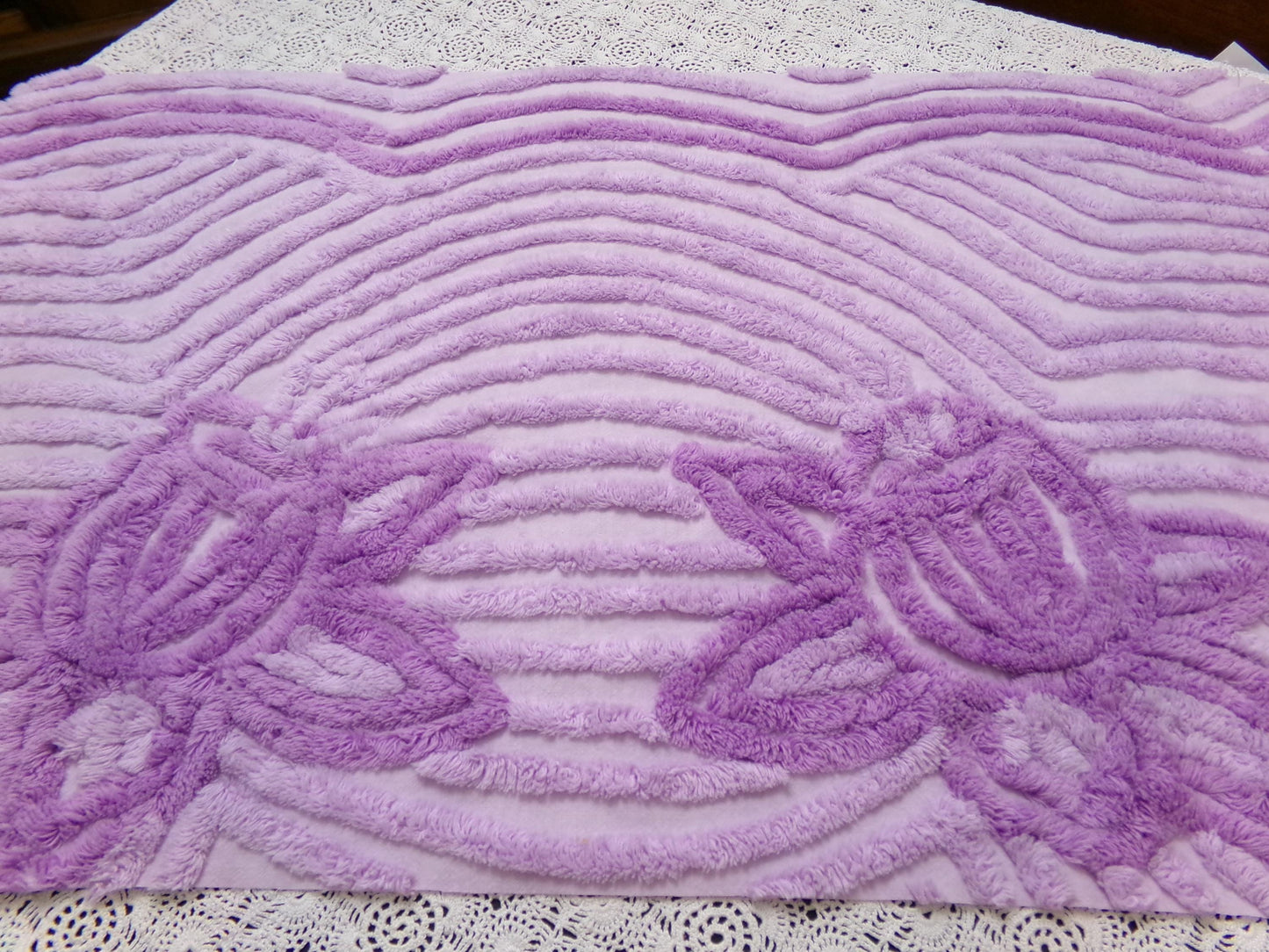 Lush Plush Lavender Vintage Chenille Fabric Piece 18x28" Sewing Material