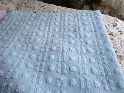 Aqua White Vintage Chenille Quilt Fabric, Petite Double Dash Dot, Silver Lurex, 19x22"