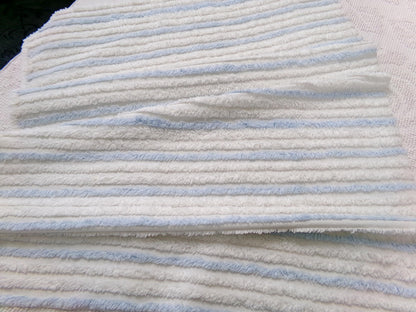 simple blue & white striped vintage chenille bedspread fabric, versatile sewing material 17" x 24"