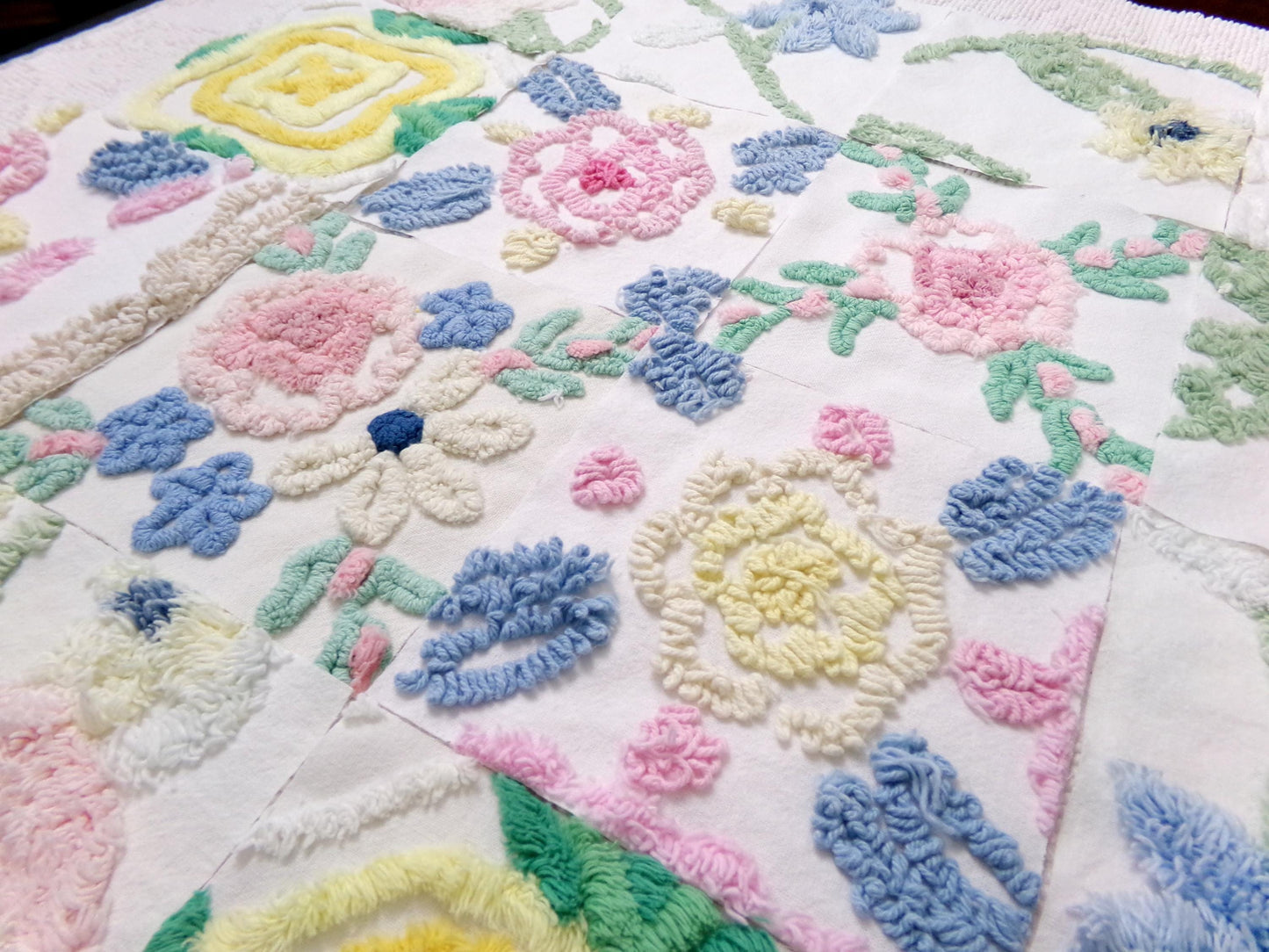 Vintage Chenille Fabric Squares Set of 16 Summer Wildflowers Floral Coordinating Quilt Blocks 6x6"