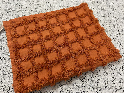 nutmeg pumpkin spice chenille fabric, 20" x 26" boho vintage style tufted squares