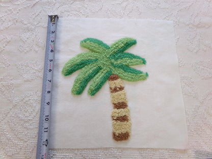 palm tree chenille fabric square, vintage tropical Florida fun novelty sewing material for pillow & quilt designs, 12" inch block