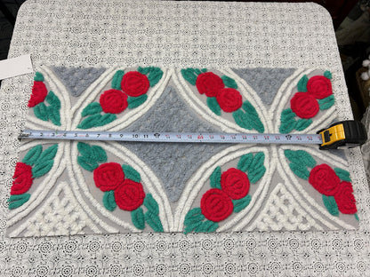 Red Rose Vintage Chenille Fabric, Dove Grey & White 15x28" Craft Piece