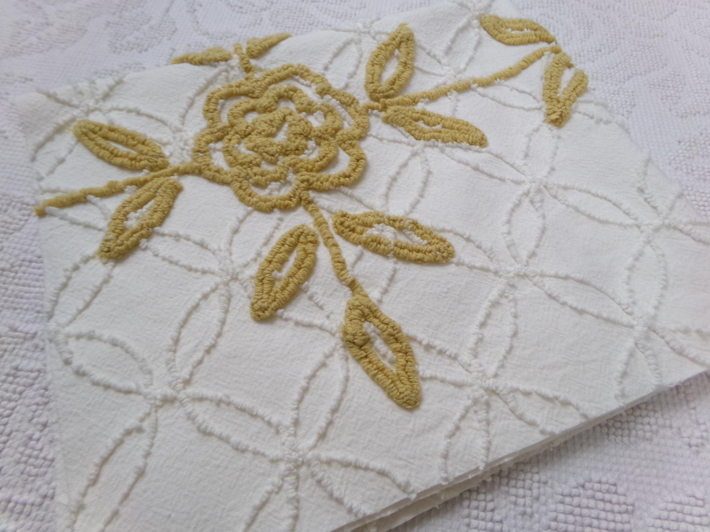 Vintage Chenille Fabric Piece, Compass Rose Sewing & Quilt Material 22" x 25"