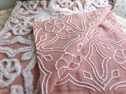 Plush Snowflake Pinwheel Vintage Chenille Fabric, 15x28" Sewing Quilt Textile