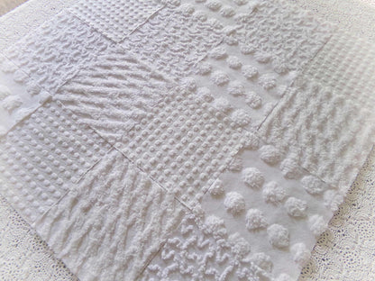 Silent Snowfall Vintage Chenille Fabric Squares, Set of 16 White 6" Cotton Chenille Quilt Blocks for crafting, sewing
