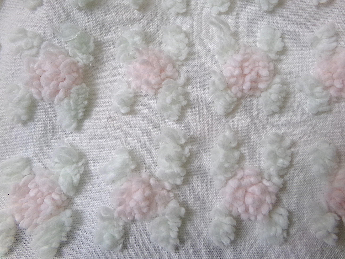 Shabby Pink Rosebud Vintage Chenille Bedspread Fabric Piece, Cottage Style Quilt Material 18" x 24"