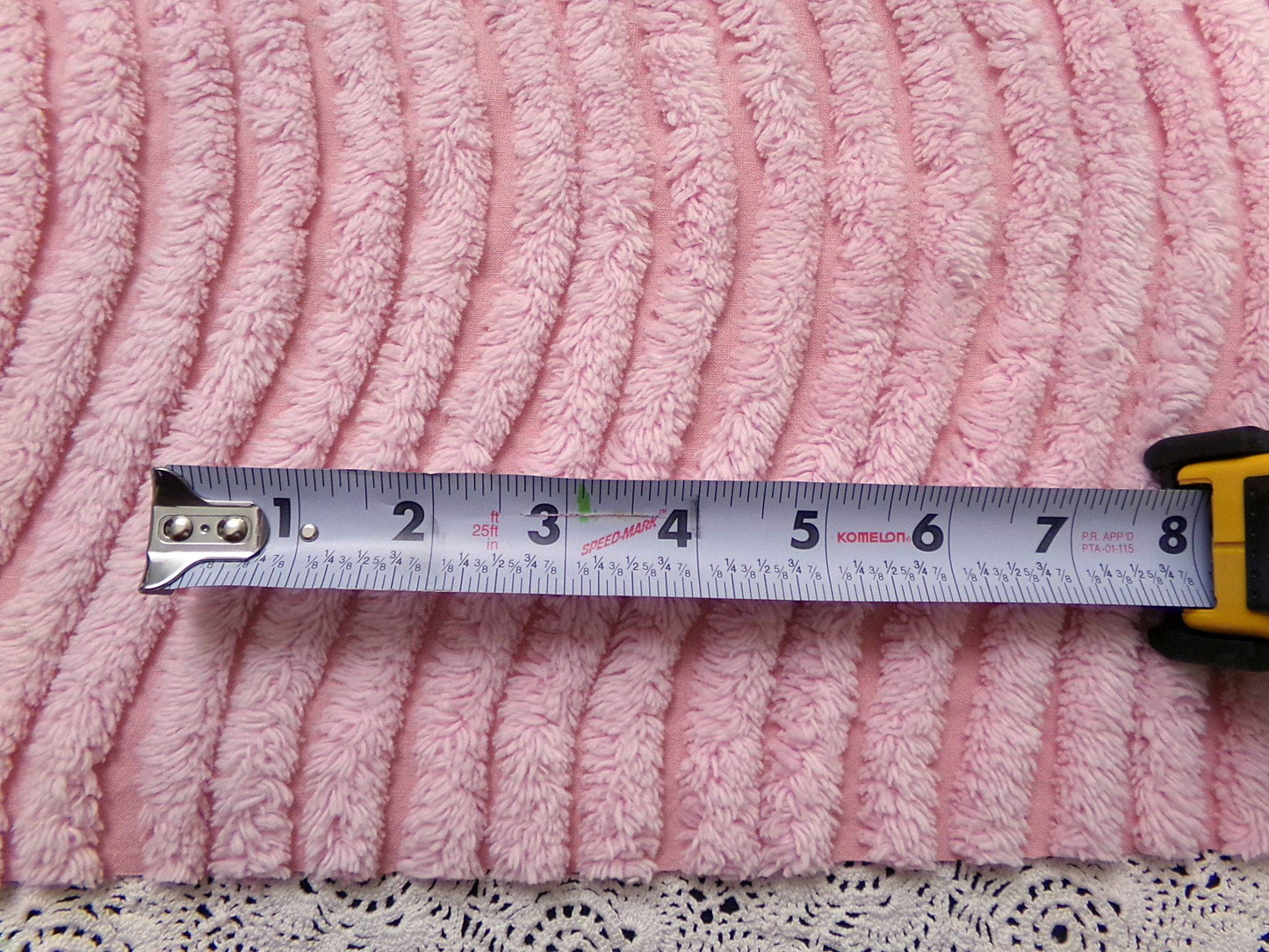 cotton candy pink vintage chenille bedspread fabric ultra plush ripple tufts 19" x 22"
