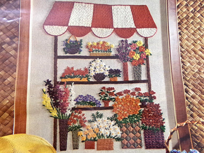 FLOWER STALL Vintage Crewel Embroidery Kit Paragon Needlecraft 0716 Boho Wall Art