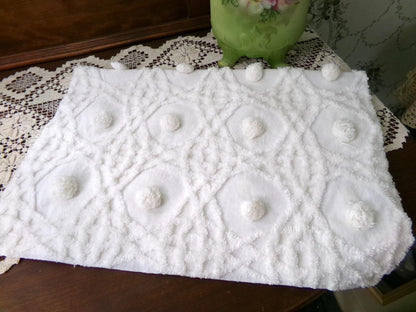Vintage Chenille Bedspread Fabric, Dimensional Pom Pom Dot 18x24" Piece